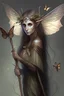 Placeholder: Druid Elf, female, Moth Wings, holding a Staff, Brown hair