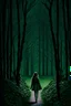 Placeholder: Girl walking into dark green woods