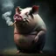 Placeholder: A big pig wearing smoking