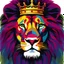 Placeholder: lion with crown. multi colors. photographic.