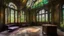 Placeholder: derelict mansion interior, dilapidated, overgrown, sad, abandoned, stained glass, old furniture, soft light, 28mm, RTX, John Atkinson Grimshaw, Albert Bierstadt