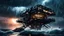 Placeholder: kolto mining platform above the ocean, nighttime scene storms, star wars style, cyberpunk style