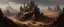 Placeholder: A dark brown castle in a rocky desert painted by Zhang Lu