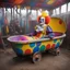 Placeholder: in the wagon bathtub (crazy psychedelic high res photo by Russ Myer) the colourful woman clown take a barh after the show
