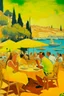 Placeholder: cote d'azur tarras with people eating painting yellow neoclassism