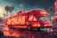 Placeholder: by Beeple and Vincent di Fate, Futuristic crystal Clear glass food truck shaped like a firetruck, spacecraft "5 Alarm Chili" food hovercraft theme, surreal fantastical otherworldly vehicle with the side open with an ordering window and food bar, elaborate, vibrant, fantastical hyperrealistic, maximalist, insanely detailed, concept art, nighttime, "5 ALARM CHILI" logo,