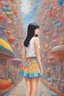 Placeholder: Akiko Higashimura, Kenny Scharf, Surreal, mysterious, strange, fantastical, fantasy, Sci-fi, Japanese anime, amusement park in the palm of your hand, beautiful girl in miniskirt, perfect voluminous body, detailed masterpiece