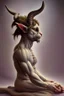 Placeholder: Satyr with cloven hooves, horns, and a tail; neo-surrealism