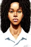 Placeholder: schönes Gesicht! Porträt einer jungen schwarzen Frau, die von Gott mit ständig zunehmender körperlicher und geistiger Perfektion gesegnet wurde, lockiges braunes Haar, elegant, hochdetailliert, Vision von Perfektionslächeln, digitale Malerei, weicher, scharfer Fokus, Illustration Hiromu Arakawa