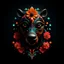 Placeholder: logo design, complex, trippy, bunchy, 3d lighting, 3d, camel, realistic head, colorful, floral, flowers, cut out, modern, symmetrical, center, abstract, black background