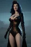 Placeholder: Ava Gardner as evil queen in black leather, busty, cleavage, curvy, angry, stern look. character design by cory loftis, fenghua zhong, ryohei hase, ismail inceoglu and ruan jia. unreal engine 5, artistic lighting, highly detailed, photorealistic, fantasy