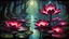 Placeholder: Magic The gathering ruby Lotus, glowing , growing, dark swamp, masterpiece