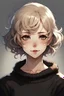 Placeholder: Girl with white short curly hair, brown eyes , black jumper, anime