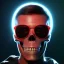 Placeholder: Midjourney style of detailed and intricate skull wearing red sunglasses| wearing cosmonaut suit| portrait and science fiction theme| aurora lighting| nebula and stars| stunning environment| volumetric lighting| vibrant