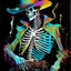 Placeholder: leroy nieman splash color painting of a skeleton cowboy, portrait, creepy, diffusion, expressionism, dark background