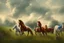 Placeholder: illustration horses of different colors in a field from afar