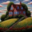 Placeholder: a painting of a house on a hill, a pointillism painting by Sylvia Wishart, deviantart, kinetic pointillism, detailed painting, whimsical, storybook illustration