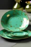 Placeholder: Ser of mint ceramic plates golden splashes