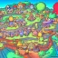 Placeholder: Village in the cosmos in pokemon style and dr seuss style