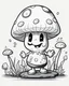 Placeholder: black and white digital art, kawaii style mushroom – human adult, mining action pose outdoors, realistic, outlined art, line art, adult coloring book no border