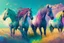 Placeholder: illustration fantasy horses of different colors in a field