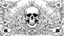 Placeholder: tracery of bones, flowers and skulls, black and white