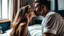 Placeholder: Couple in love kissing on the bedroom at home. Loving boyfriend and girlfriend sharing love together.