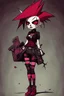 Placeholder: Punk girl, darkred tones, style Invader Zim,