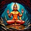 Placeholder: An oil painting of Hindu god YAMA in a cave, neon red colors, high detail, dark vibe