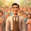 Placeholder: a portrait of smiling man. indonesian. carricature. black hair. short hair. light brown skin. black eye pupils. diamond face shape. a bit small goatee. without moustache. semi formal dress. pixar style. 3D. 4k. portrait. highly detailed. sharp focus. high resolution. full color. cinema lighting