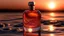 Placeholder: Generate me an aesthetic image of perfume bottle with plash of water in sunset
