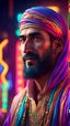 Placeholder: best quality, 4k, 8k, highres, masterpiece:1.2), ultra-detailed, (realistic, photorealistic, photo-realistic:1.37), arabic man, vibrant colors, neon lights, surrealistic background