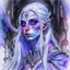 Placeholder: dnd, fantasy, watercolour, large strokes, stylistic, portrait, illustration, dull colours, woman, dark elf, drow, face, narrow long face, cruel face, cold demeanor, purple eyes, piercing eyes, angry expression, white hair, very long hair streaming down the shoulders, lush hair, elegant, short small mouth, cruel smile