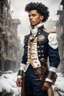 Placeholder: young mulatto man with wavy snow white hair, dressed in steampunk style naval uniform