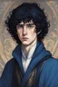 Placeholder: black hair freckles blue eyes young wizard beardsley
