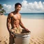 Placeholder: Give me an image of a philipino guy with a sand bucket