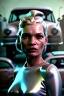 Placeholder: Ultra Realistic retro sci-fi, Supermarket parking scene, 1960 year, blonde woman, sweet young Kate moss face, x ray lights eyes, face makeup, tight latex coat, levitating cars, many panic people, Retro sci-fi style, soft color, highly detailed, unreal engine 5, ray tracing, RTX, lumen lighting, ultra detail, volumetric lighting, 3d, finely drawn, high definition, high resolution.