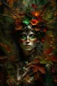 Placeholder: beautiful Forest fairy lady portrait, adorned with textured goth decadent autumn orange and green leaves and botanical floral voidcore shamanism floral ribbed and red berry ribbed armour in the embossed woods background , wearing forest floral and leaves fairy farl goth shamanism fairy mineral stone headdress, organic bio spinal ribbed decadent angel fairy shaman embossed floral backgreong extremely detailed hyperrealistic concept art