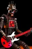 Placeholder: Firestarter robot hardrock with a guitar. Robot kind terminator. Seems angry against humans.