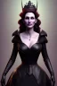 Placeholder: Julia Roberts as evil queen in black leather gown, evil, busty, cleavage, curvy, angry, stern look. character design by cory loftis, fenghua zhong, ryohei hase, ismail inceoglu and ruan jia. unreal engine 5, artistic lighting, highly detailed, photorealistic, fantasy