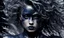 Placeholder: papercut 3d portrait of young woman, dark fantasy, beautiful, dark eyes, dark make up, streaks of paint, paint blobs and smears, paint powder, textured, silver, molten metalics, wild hair, high definition, octane render, 8k, backlit,