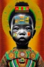 Placeholder: futuristic baby portrait in Kente, rusted clocks eyes, cinematic, scaffolding, ghana flag, african pattern symbols, engraved, 8k quality