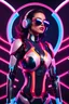 Placeholder: Beautiful woman robotic fullybody ,headphone with sunglasses colorsfull ,background neon light