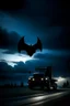 Placeholder: light sign on sky with the shape of a truck like a batman films