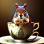 Placeholder: squirrel giving salute, drinking warm tea surfing waves on a teacup, fantasy art