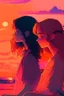 Placeholder: sunset, lofi colors, lofi vibes, cool colors, 2 girl