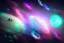 Placeholder: cosmos, metallic sky stars, sky blue light, light, green moons with neon rings, 8k resolution, detail