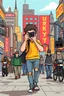 Placeholder: pop art pixels 1000 images youtuber with cameras attached walking thrigh crazy city cartoon