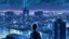 Placeholder: Clear Focus, High resolution, Beautiful girl standing backwards to a Cyberpunk skyline, comic style