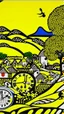 Placeholder: A golden yellow Japanese village with mystic clocks painted by Roy Lichtenstein